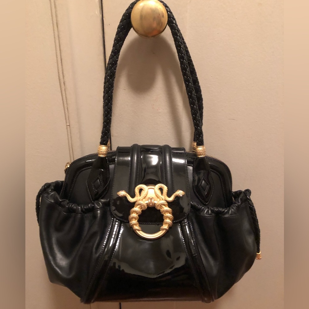 Gorgeous Limited Edition Judith Leiber Rachel Zoe black leather Medusa handbag